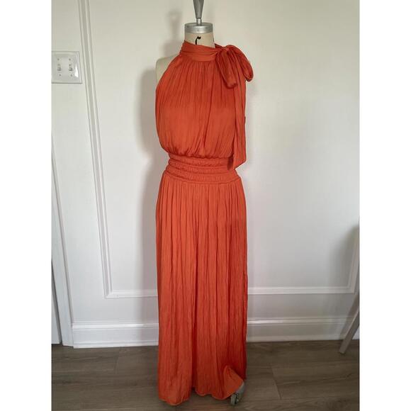 BCBGMaxAzria - Orange Halter Neck Maxi Dress with Side Slit, size M - Picture 4 of 12